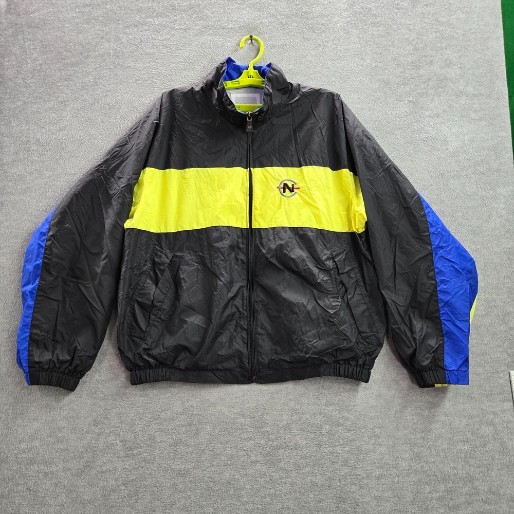 VINTAGE Nautica Competition Men Jacket XL Black Colorblock Windbreaker 90s